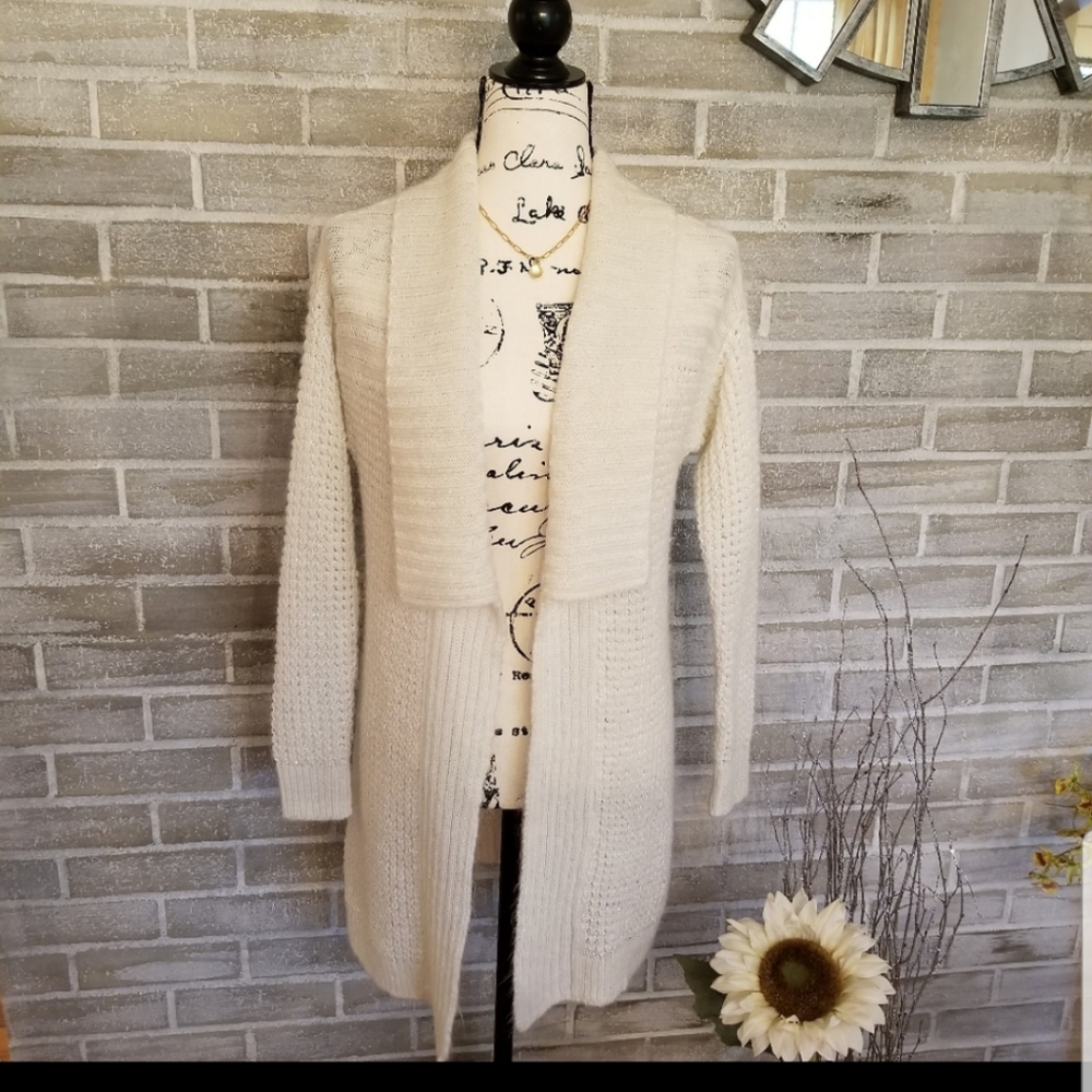 Candie's Off White Open Cardigan With Small Silver Glitter SIZE S.